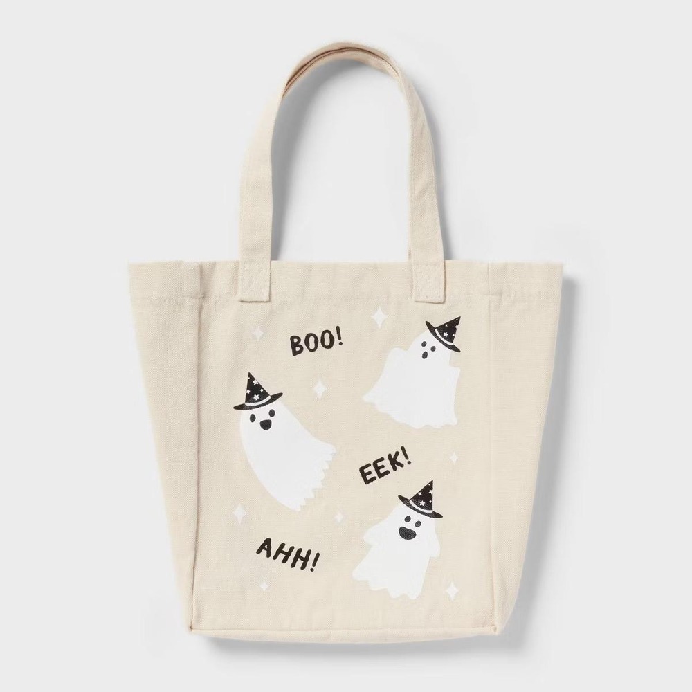 Halloween Ghost Print Tote Bag Spritz Black Reusable Trick or Treat Gift Carry
